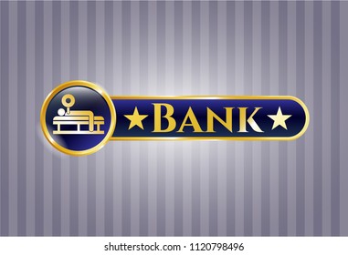  Gold shiny emblem with bench press icon and Bank text inside