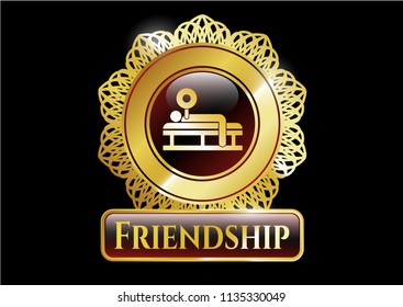  Gold shiny emblem with bench press icon and Friendship text inside