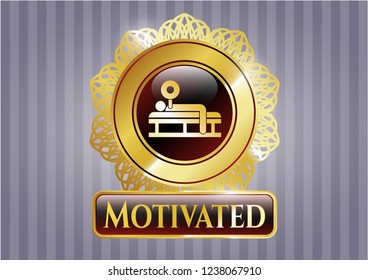  Gold shiny emblem with bench press icon and Motivated text inside