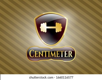 Gold shiny emblem with big dumbbell icon and Centimeter text inside