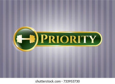  Gold shiny emblem with big dumbbell icon and Priority text inside