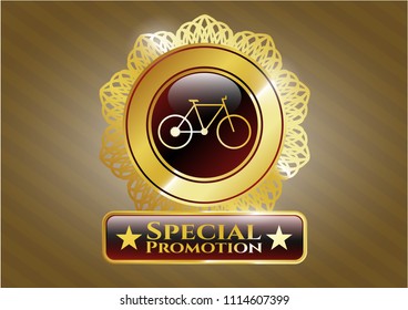  Gold shiny emblem with bike icon and Special Promotion text inside