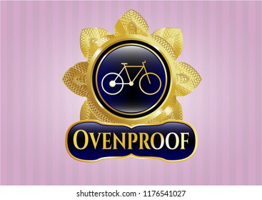  Gold shiny emblem with bike icon and Ovenproof text inside