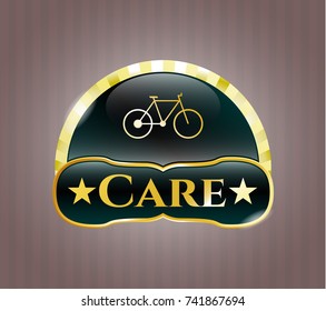  Gold shiny emblem with bike icon and Care text inside