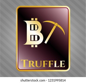  Gold shiny emblem with bitcoin mining icon and Truffle text inside