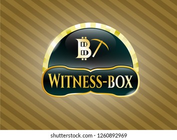  Gold shiny emblem with bitcoin mining icon and Witness-box text inside