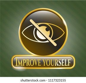  Gold shiny emblem with blind icon and Improve yourself text inside