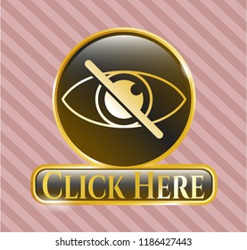  Gold shiny emblem with blind icon and Click Here text inside