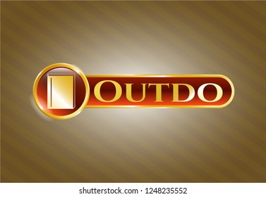  Gold shiny emblem with book icon and Outdo text inside