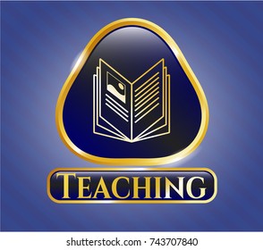  Gold shiny emblem with book icon and Teaching text inside