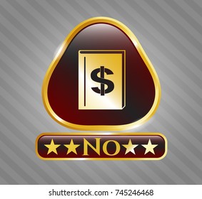  Gold shiny emblem with book with money symbol inside icon and No text inside