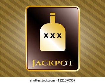  Gold shiny emblem with bottle of alcohol icon and Jackpot text inside