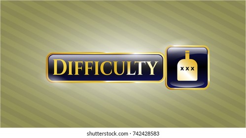  Gold shiny emblem with bottle of alcohol icon and Difficulty text inside