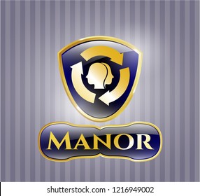  Gold shiny emblem with brain storm icon and Manor text inside
