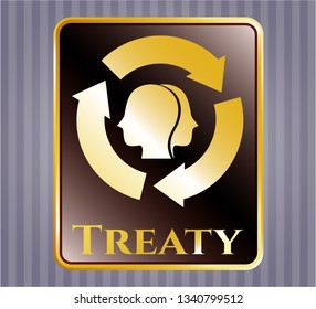  Gold shiny emblem with brain storm icon and Treaty text inside