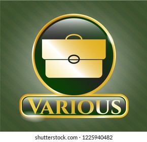  Gold shiny emblem with briefcase icon and Various text inside