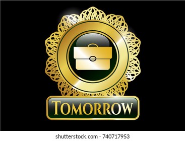  Gold shiny emblem with briefcase icon and Tomorrow text inside