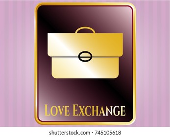  Gold shiny emblem with briefcase icon and Love Exchange text inside