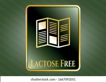  Gold shiny emblem with brochure icon and Lactose Free text inside