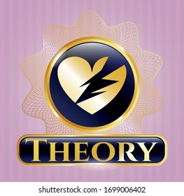 Gold shiny emblem with broken heart icon and Theory text inside