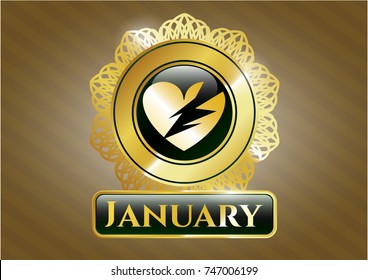  Gold shiny emblem with broken heart icon and January text inside