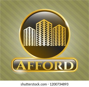  Gold shiny emblem with buildings icon and Afford text inside