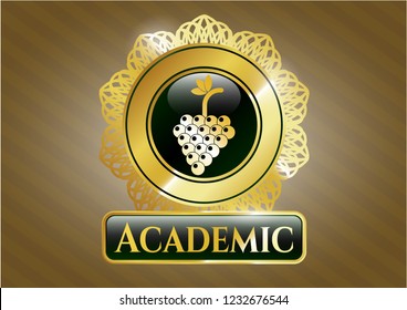  Gold shiny emblem with bunch of grapes icon and Academic text inside