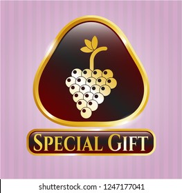  Gold shiny emblem with bunch of grapes icon and Special Gift text inside