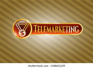  Gold shiny emblem with business award icon and Telemarketing text inside