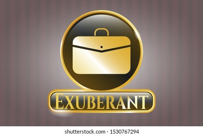  Gold shiny emblem with business briefcase icon and Exuberant text inside