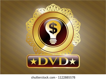  Gold shiny emblem with business idea icon and DVD text inside