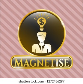  Gold shiny emblem with business idea icon and Magnetise text inside