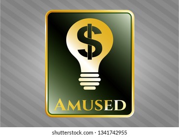  Gold shiny emblem with business idea icon and Amused text inside