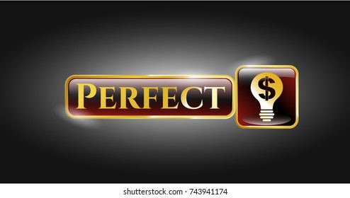  Gold shiny emblem with business idea icon and Perfect text inside