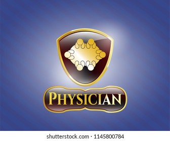  Gold shiny emblem with business meeting teamwork icon and Physician text inside