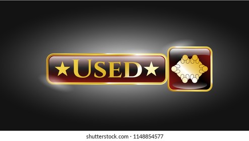  Gold shiny emblem with business meeting teamwork icon and Used text inside