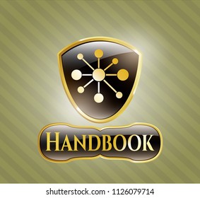  Gold shiny emblem with business network icon and Handbook text inside