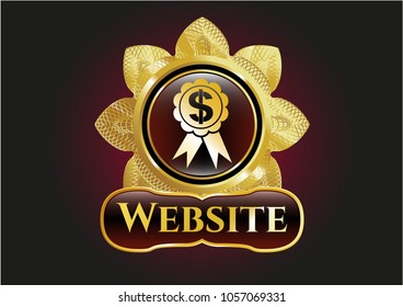  Gold shiny emblem with business ribbon icon and Website text inside
