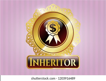  Gold shiny emblem with business ribbon icon and Inheritor text inside