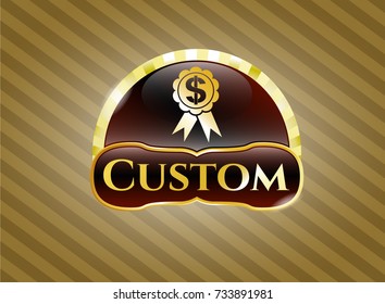  Gold shiny emblem with business ribbon icon and Custom text inside