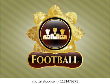  Gold shiny emblem with business teamwork icon and Football text inside