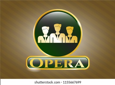  Gold shiny emblem with business teamwork icon and Opera text inside