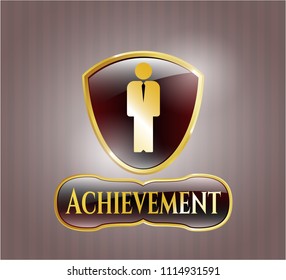  Gold shiny emblem with businessman icon and Achievement text inside