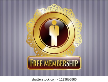  Gold shiny emblem with businessman icon and Free Membership text inside