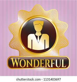  Gold shiny emblem with businessman icon and Wonderful text inside
