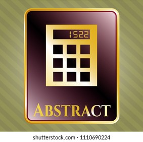   Gold shiny emblem with calculator icon and Abstract text inside