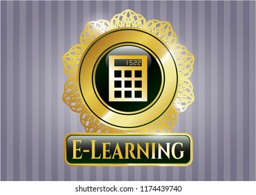  Gold shiny emblem with calculator icon and E-Learning text inside