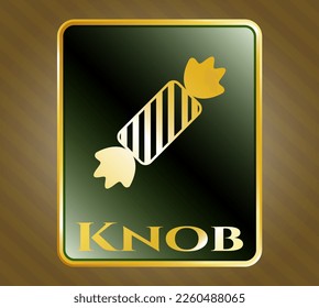 Gold shiny emblem with candy icon and Knob text inside