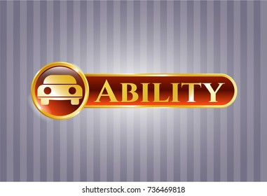  Gold shiny emblem with car seen from front icon and Ability text inside