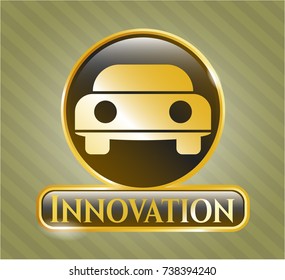  Gold shiny emblem with car seen from front icon and Innovation text inside